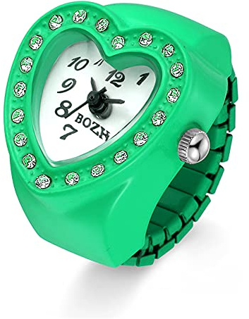 JewelryWe Damen Ringuhr Fingeruhr Analog Quarzuhr Elastisch Herz Ring Uhr Uhrenring für Mädchen Schwarz Weiß Rot Rosa