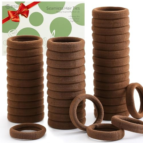 Bessrung 100 Pcs Thick Seamless Hair Ties, Ponytail Holders Hair Accessories for Women Girls No Damage for Thick Hair(Dark Brown Colors)