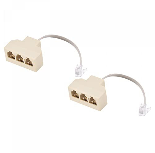 sourcing map Divisor de Conector Telefónico, Bifurcador de Telefono RJ11, Adaptador Enchufe Macho 6P4C a 3 Hembras, Divisor de Línea Telefónica con Cable de Extensión Telefónica, 2 Piezas
