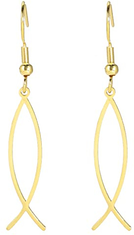 UNIFT Ohrringe Für Frauen Mädchen Jesus Fisch Glaube Symbol Ohrringe Edelstahl Schicke Bogen Angelhaken Ohrringe Christlicher Schmuck (Gold 2)