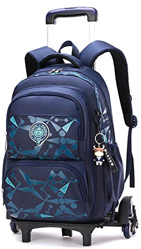 Kindergepäck Schultaschen für Jungen Grils mit Rädern, Rucksack für Schulkinder, Gepäck auf Rädern Kindertrolley-Rucksack Rollen,Blau-6 Räder