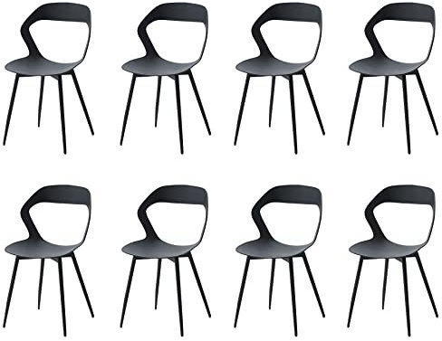 GrandCA HOME Set mit 8 Esszimmerstühlen oder Bürostühlen mit Metallbeinen, Küchenstühle für Wohnzimmer, Esszimmer, Konferenzraum, Schwarz + Schwarz