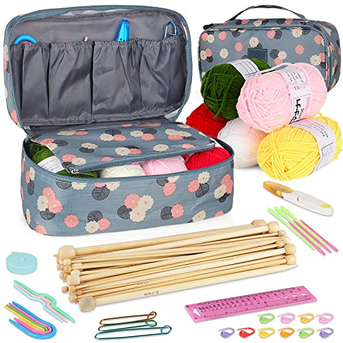 Coopay Strickset, 71-teiliges Stricknadel-Set, Strickset für Anfänger und Erwachsene, 2-10 mm, gerade, einspitzige Holzstricknadeln mit Garn, Holzstrickset mit Strickzubehör | 71-teiliges Strickset mit Bambus-Stricknadeln, 2 mm - 10 mm, Garn, Aufbewahrungsbox, Strickzubehör, Strick-Geschenke