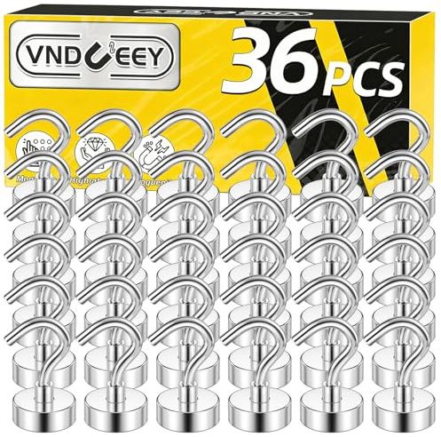 VNDUEEY 36 Pack Magnetic Hooks, 25Lbs Heavy Duty Magnetic Hook, Strong Metal Magnet Hooks for Cruise Cabin, Magnets with Hook for Hanging, Magnetic Hook for Kitchen, Garage, Classroom, and Office