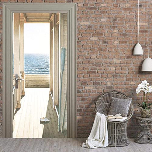 3D Türtapete Selbstklebend Balkon Meerblick 77 X 200 Cm Türposter Fototapete, Schlafzimmer Wohnzimmertür Aufzug Tür Aufkleber - Kinderzimmer, Küche, Arbeitszimmer, Büro, Türfoto, Türfoto, Türwandaufk