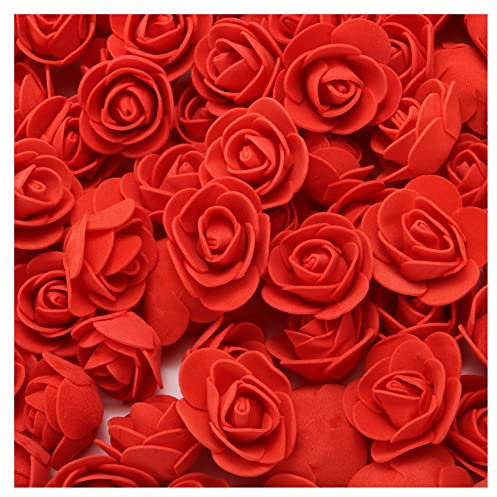 SHTGOI 500 Stück PE Schaumrosen 3.5cm Mini Künstliche Rosenköpfe Foamrosen Kunstrosen Kunstblumen Gefälschte Rosenstrauß für DIY Rosen Bär Valentinstag Hochzeit Party Home Dekoration Rot