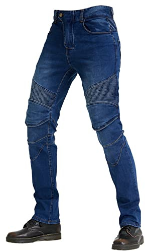 HOMDECR Pantaloni da moto da donna, modello slim fit, jeans in denim elasticizzati con protezioni per ginocchia e fianchi, pantaloni cargo protettivi da motociclista, Blu, XS