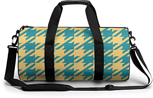 Runde Reisetasche Retro Gelb-Grün Plaid Sporttasche für Männer Frauen Seesack Sporttasche