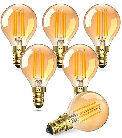 Luxvista LED E14 Vintage Glühbirne 4W, G45 Leuchtmittel E14 LED Warmweiß 2200K,Ersatz 35W Halogenlampe,LED E14 Amber Filament Edison Glühbirne für Hotel Café（Nicht Dimmbar, 6 Stück）