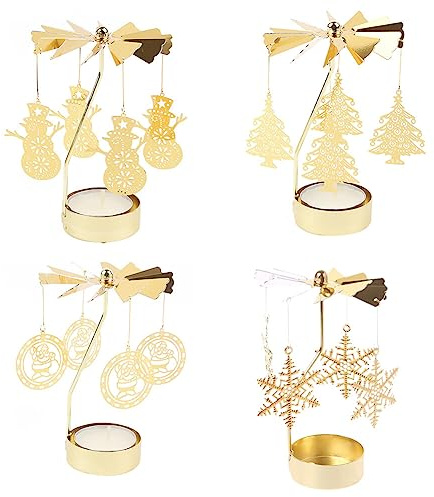 4 Stück Rotierender Kerzenhalter,Karussell Silber Teelichthalter Kerzenhalter Kerzenständer mit Metallaroma Heimdekoration Hochzeit Deko Wohnzimmer Tischdeko Weihnachtsdeko Party Heimdekoration
