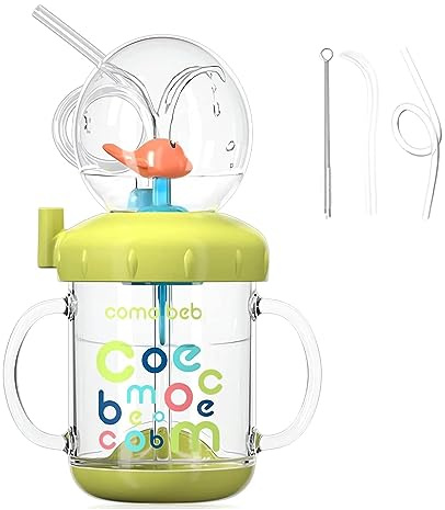 SUNYBRIG Trinkflasche Mit Strohhalm Kinder, Trinkbecher Baby Auslaufsicher, Schnabeltasse Bpa-Frei Schnabeltasse Baby Mit Griffen Baby Trinkbecher Walfisch-Spritzer Ab 1 Jahr 220ml