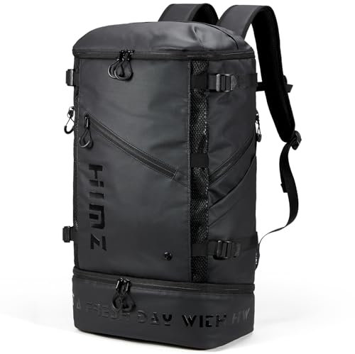 HIMZ WARRIOR Wasserdichter Camping-Rucksack mit Lunchfach, Herren-Rucksack isoliert für die Arbeit, 17-Zoll-Laptop-Tasche, Handgepäck-Rucksäcke für Flugzeug, Strand, Reisen, Schwarz