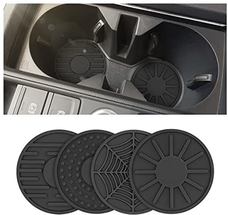 JNNJ 4 Pièces Porte-Gobelet Silicone Véhicule, Voiture Universels Porte-Gobelet Tapis, Porte-Gobelets Antidérapant, sous-Verres De Voiture à Motif De Rayures Sun Dot Spider, pour Véhicule(Noir)