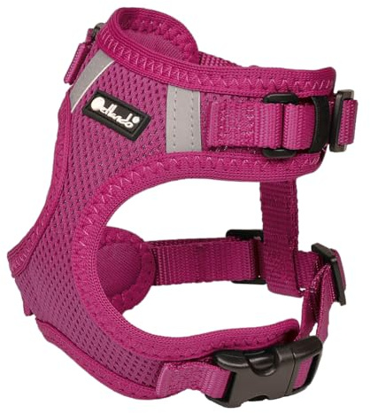 Petlando Hundegeschirr Mesh Vest, leichtes Brustgeschirr aus weichem Mesh & Nylon, stufenlos verstellbar, reflektierend mit 2 D-Ringen, Fuchsia L für Welpen geeignet