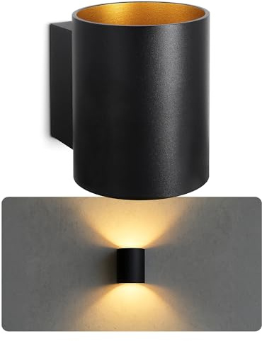 SSC-LUXon TUANI Wandleuchte schwarz-gold rund Up & Down G9 warmweiß | Moderne Wandleuchte schwarz mit goldenem Innenschirm - Up-Down-Licht für Flur, Treppe & Wohnzimmer, inkl. G9 LED warmweiß