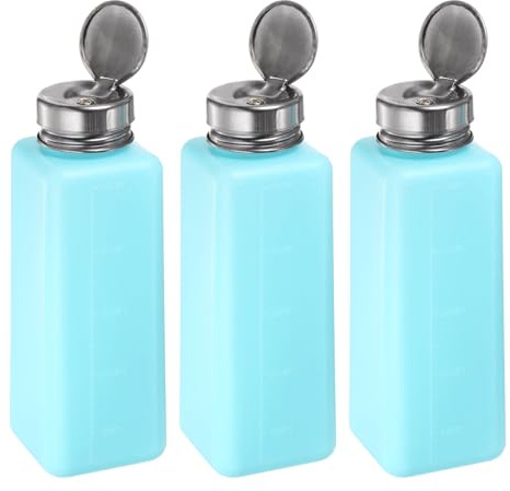 HARFINGTON 3pcs Solvent Alcohol Dispensers 500ml(16.9oz) Push Down Liquid Dispenser Pump with Sealing Stainless Steel Lid for Acetone Cleanser Polish Remover, Blue