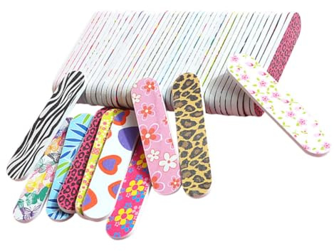 FRCOLOR 60 Pezzi Lima per Unghie in Spugna, Mini 9cm, Stampa Bilaterale, per Ricostruzione Unghie e Manicure, Leggera e Delicata Colore Casuale