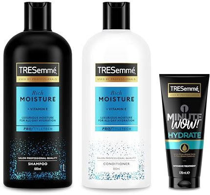 TRESemmé Rich Moisture luxurious moisture 1xShampoo 680 ml + TRESemmé Rich Moisture luxurious moisture 1xConditioner 680 ml & 1xTRESemme 1 Minute WOW Hydrate Intensive Hair Treatment 170 ml 3 piece