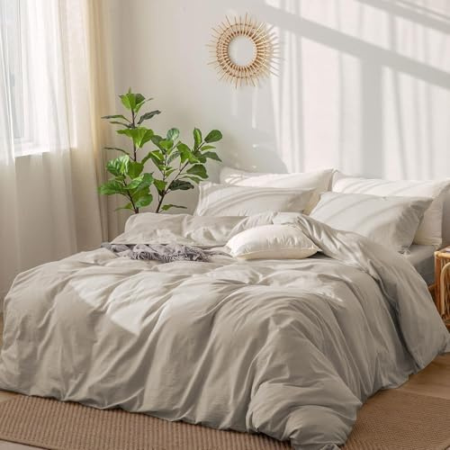 DXHOME Ropa de cama de 155 x 220 cm, color marrón, caqui, topo, suave, ropa de cama de 3 piezas, sencilla, para cama individual con cremallera y 2 fundas de almohada de 80 x 80 cm