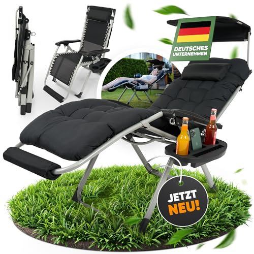 NatureLiving® Sonnenliege Liegestuhl klappbar- Robust, Faltbar & Wetterfest - Gartenliege mit Sonnendach für Garten und Balkon, Klappliege, Balkonliege, Outdoor Liege, Relaxliege, Belastbar 200kg
