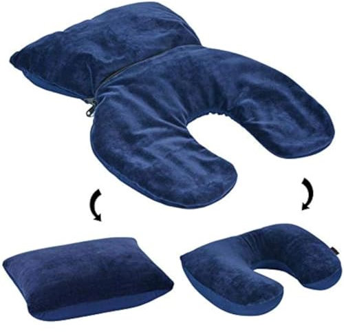 Shidongbla 2 in 1 Reversible Travel Pillow, U Shape Neck Pillow, for Airplane Lightweight Neck Pillow, for Office, Travel Using, Random Color