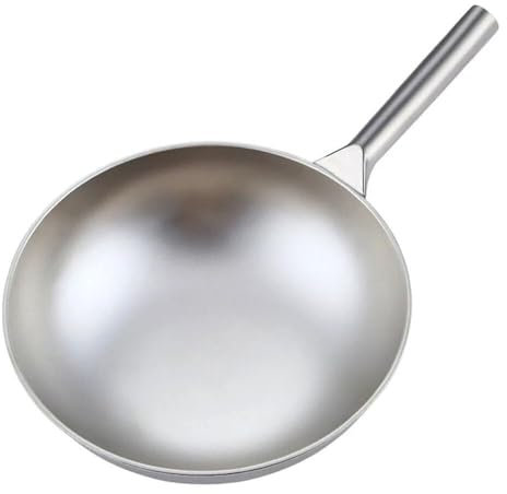 HPTHLY Wok in Titanio Puro, Padella Antiaderente Non Rivestita, Padella per Uso Domestico, Fondo Tondo, fornello a Gas in Titanio, Regalo (Un Colore 38 cm) Un Colore 38 cm