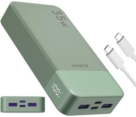 Portable Power Bank 20000mAh, JUOVI 35W Cargador portátil, batería de Carga rápida, PD3.0 QC4.0 batería Externa del teléfono con Pantalla LED para el iPhone 16 15, Galaxy, Tablet, Switch, etc (Verde)