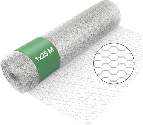 Wiltec Grillage de volière Acier Galvanisé – Mailles 50 mm Hexagonal Hauteur 1 m Longueur 25 m Fil Ø 1 mm – Lapin Grillage à poule Grillage animaux Terrasse Jardin Clôture Enclos