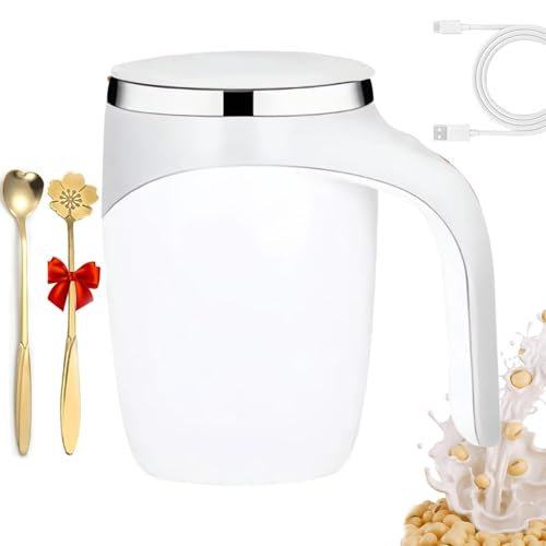 ZCSXK Automatic Magnetic Stirring Coffee Mug | Magnetic Coffee Blender Cup Stainless Steel Stirring Cup | Magnetic Waterproof Mixing Cup with 2 Stir Spoons for Home Offices Travel
