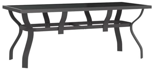 Homvdxl 180x80cm Outdoor Esstisch mit Glasplatte, Großer Rechteckiger Beistelltisch Gartentisch, Massivmetall Couchtisch für Outdoor Garten Flur Balkon Grau + Schwarz