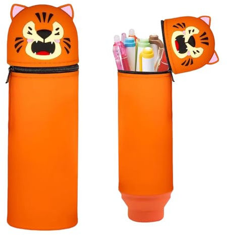EEPLUYTY Kawaii Federmäppchen, 2-In-1 Weiche Silikontasche - Kawaii, Kawaii Federmäppchen, Silikon, Stile (Orange Tiger)