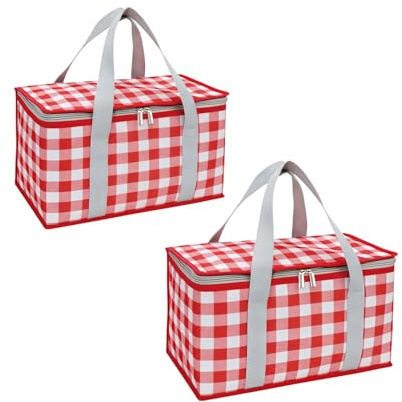 JSLYNB 2pcs Insulated Picnic Bag Reusable Cooler Bags with Zipper Top, Foldable Picnic Basket for Food Storage，Portable Picnic Basket for Outdoor Camping, Party, Beach Trip (A)