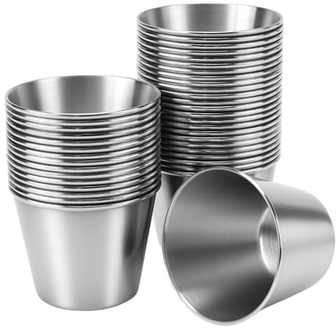 JAPCHET 40 PCS 1.5oz Stainless Steel Ramekin Sauce Cups, 45ml Small Dipping Condiment Sauce Pots for Restaurant, Home
