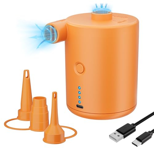 Versione Pompa Elettrica,Pompa Elettrica per Materasso Gonfiabile,Sottovuoto Portatile 2 in 1,Tiny Pump con 3 Ugelli,per il Campeggio All'Aperto, Materasso Ad Aria, Piscina (Arancione)