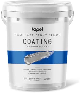 Tapel 2-Part Epoxy Floor Coating Kit – Self-Leveling High Gloss Finish, Chemical & Abrasion Resistant Concrete Sealer for Garage, Basement & Workshop – 4L Covers 20 m² (ONE COAT), Light Grey