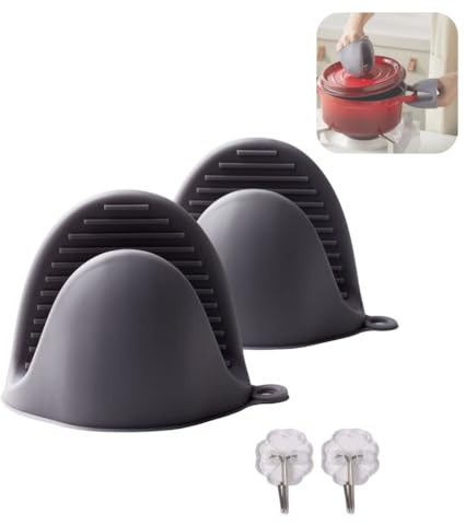 San&MOSC® 2 Manoplas Horno Silicona de Alta Resistencia + 2 Colgadores Adhesivos | Guantes Horno Seguros y Ergonómicos | Manoplas Cocina Silicona para Horno, Ollas, Bandejas