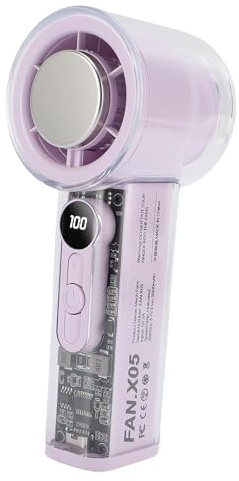 SIXRUN Tragbarer Handventilator mit Stufenloser Einstellung, Digitalanzeige, Geräuschlos, Kleiner Persönlicher Kühlventilator für Strandcamping, Leicht (PURPLE)