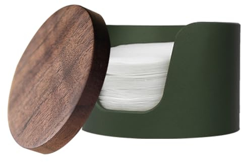 Porte-filtre en papier – Distributeur rond de rechange, construction en bois durable, couvercle anti-poussière, style ferme vintage, design compact et portable | Solution d'accessoires de caf