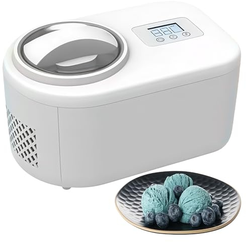 Máquina de helados con compresor de 100 W 1 L | pequeña máquina de helados, recipiente de hielo extraíble, máquina para helados, yogur, sorbete y helado, automático