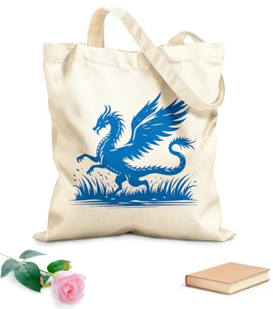XIARON Sacs en toile à motifs personnalisables d'un dragon volant au-dessus de l'herbe tissu épais de 340g/m² S'accorde avec les vêtements L Bleu