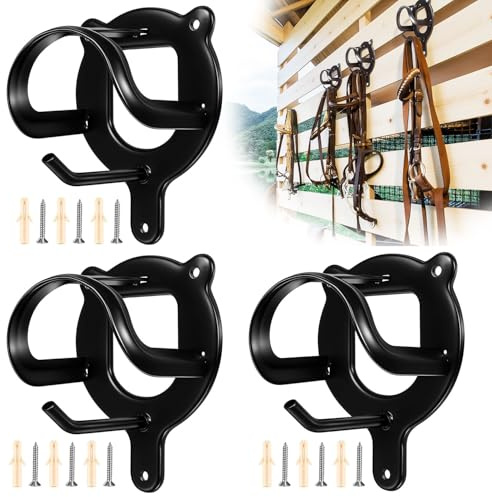 KAKABUBBLE 3er Pack Trensenhalter für Pferde, Metall Zaumzeughalter mit Schrauben & Dübeln, Tack Hanger für Stall, Sattelkammer oder Garage, Schwarz Matt