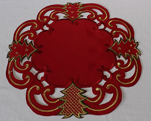 Anka Textil Weihnachts-Tischdecke Tischläufer Mitteldecke Tisch-Deckchen mit Tannenbaum Motiven Stickerei Weihnachtsdeko Rot Größenwahl (30cm Rund)