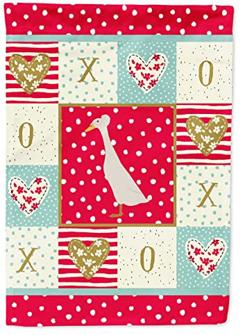 Caroline's Treasures CK5286CHF Bali Duck Love House Flag, Red Large Porch Sleeve Pole Decorative Outside Yard Banner Artwork Wall Hanging, Polyester, House Size, Multicolor