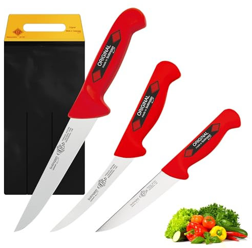 EIKASO Solingen 3-Teiliges Profi Messer Set geeignet als Metzgermesser, Fleischermesser, Schlachtermesser, Ausbeinmesser & Kochmesser aus Molybdänstahl 1.4116 für Profis und Privat