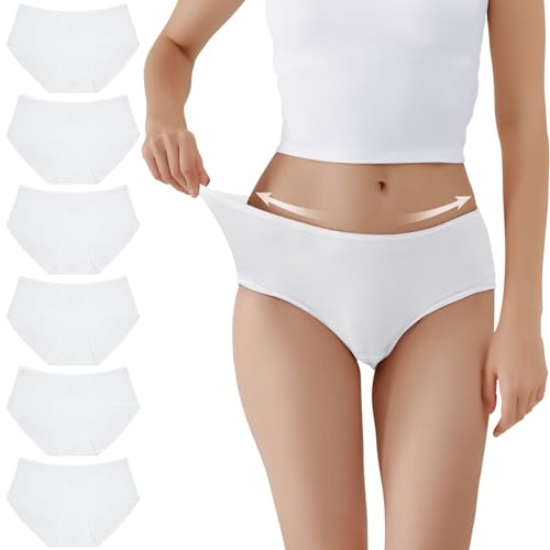 TUUHAW Culotte Femme Lot de 6 sous-vêtements pour en Coton Extensible Blanc-S