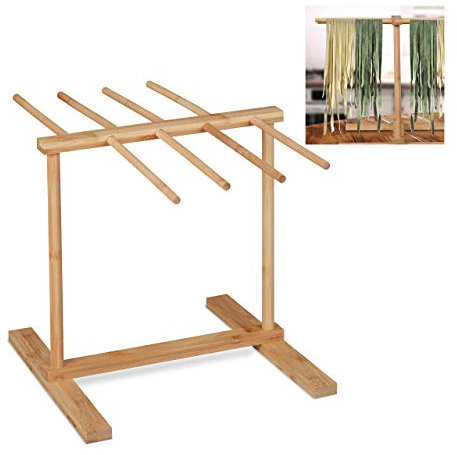 Relaxdays Secador de Pastas Frescas Caseras Bambú, Tendedero Fideos Largos, Secapastas Compacto, 30x39,5x30 cm, natural