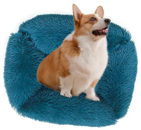 PETCUTE Hundkorg, hundsäng, tvättbar kattkudde Donut korg med halkfri bakgrund, varm vinter hundkudde, bekväm hundkudde, lämplig för katter, hundar