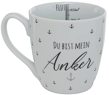 ReWu Jumbo Tasse à café en porcelaine avec anse et inscription « Du bist Mein Anker » 480 ml