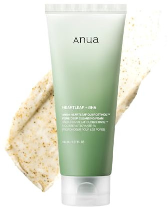 ANUA Heartleaf Quercetinol Pore Deep Cleansing Foam, detergente viso, per doppia pulizia, BHA, acido ialuronico, glicerina, detergente viso, rimozione punti neri, (150 ml/5,07 fl.oz.)