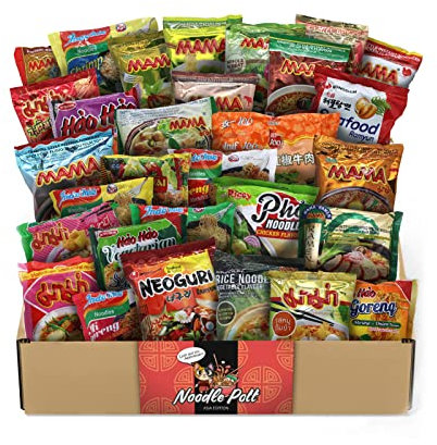 NASCHMASCHINE | Asia Instant Nudeln Box | 30 verschiedene Sorten von MAMA, Indomie | Asia Ramen Udon aus Rind, Schwein, Shrimps, Huhn, Gemüse Geschmack